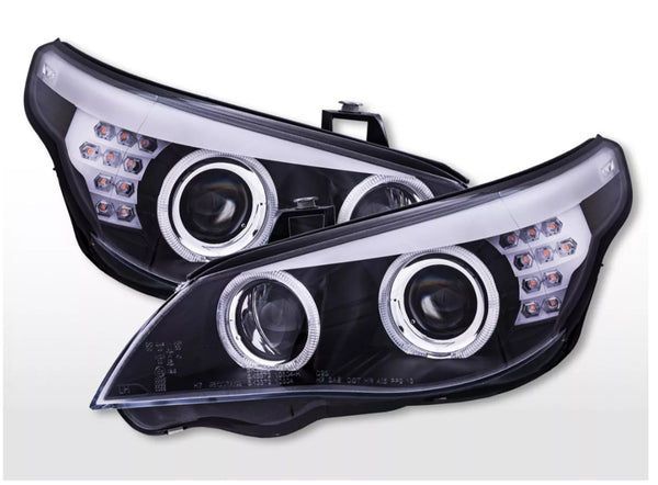 FK LED DRL XENON D1S CCFL Halo Headlights BMW 5-series E60 E61 08-10 Black LHD