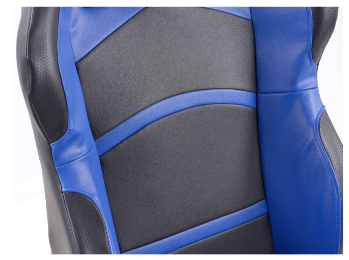 FK Pair Universal Reclining Bucket Sports Seats - Black & Blue Synth Leather