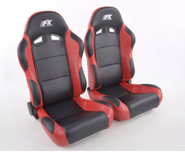 FK Universal Reclining Bucket Sports Seats - Red Carbon & Black Edition - inc base mounted slide runners