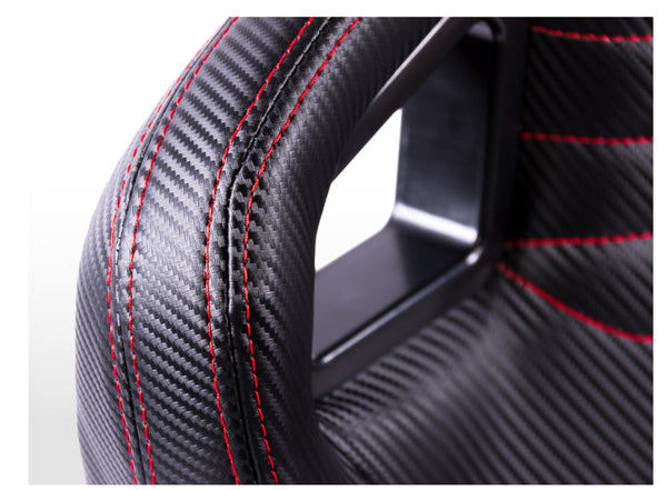 FK Universal Reclining Bucket Sports Seats - ST Carbon Fibre Black Red Stitch