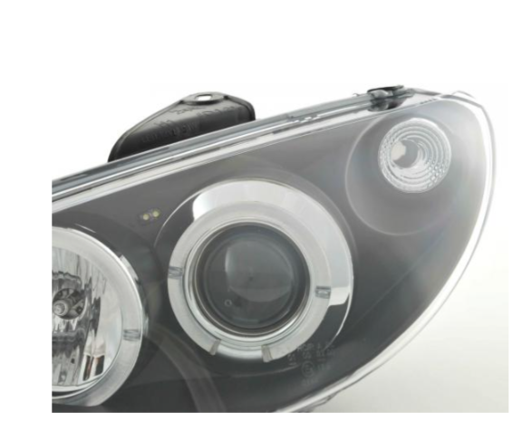 FK LED DRL Angel Eye Halo Projector headlights Peugeot 206 S16 99-05 Black LHD