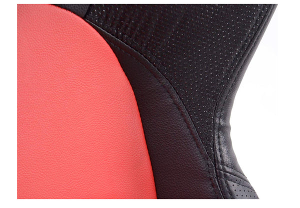 FK Pair Universal Fixed Back Bucket Sports Seats BLACK & RED Wing Edition