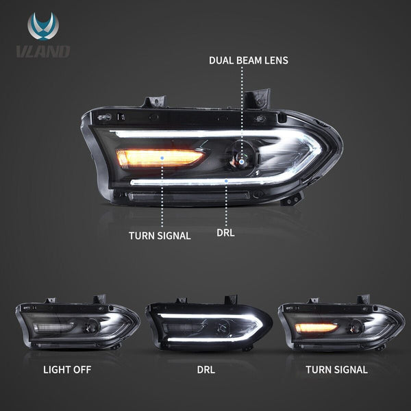 VLAND 15-23 Dodge Charger 7 MK7 Gen 7th Lightbar LED DRL Headlights