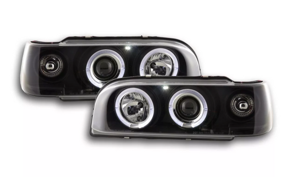 FK LED DRL Angel Eye Projector Headlights set Volvo 850 92-97 black RHD