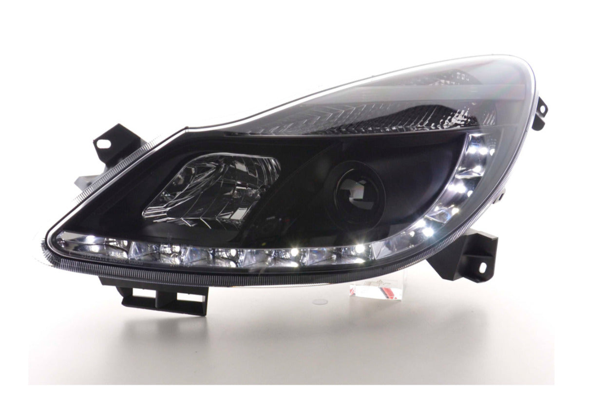 FK Pair LED DRL Lightbar Halo headlights Opel Vauxhall Corsa D 06+ Black LHD