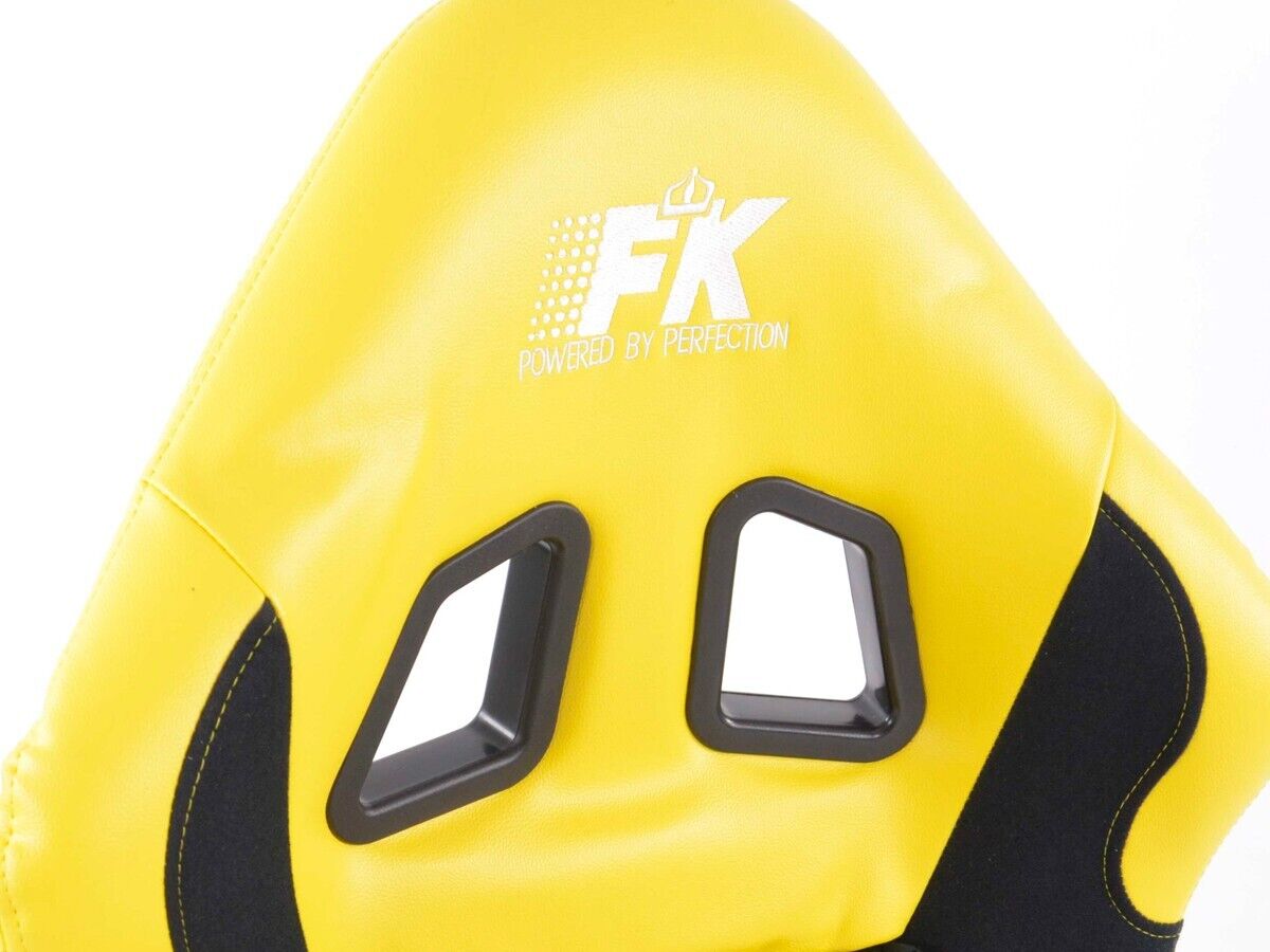 FK Pair YELLOW BLACK Universal Full Bucket Sports Seats - Deluxe FG Glossy Back