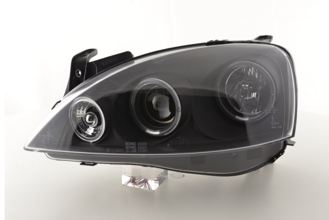 FK Paar LED DRL Angel Eye Projektorscheinwerfer Opel Corsa C 01-06 Schwarz LHD