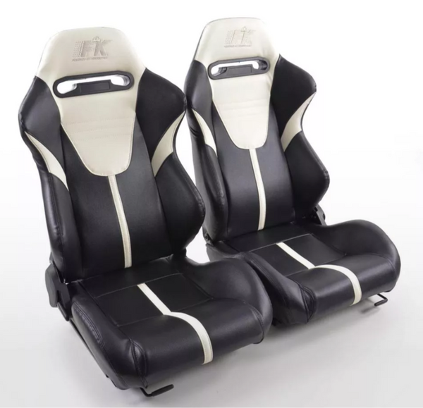 FK Universal Recline Fold Bucket Seats - Motorsport Black White Edition