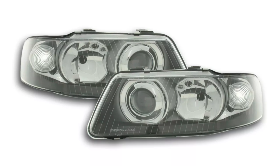 FK Set Headlights Angel Eyes Halo Audi A3 8L 96-00 black LHD S3 H7 H1