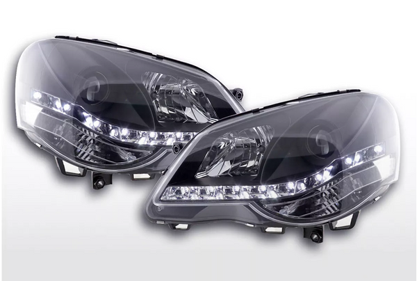 FK Paar LED DRL Projektor Halo-Scheinwerfer Polo 4 MK4 9N 9N3 05–09 Schwarz RHD