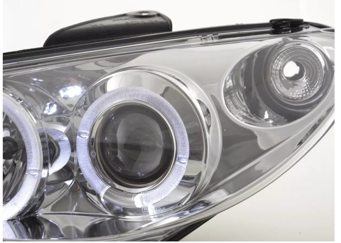 FK LED DRL Angel Eye Halo Ring headlights Peugeot 206 02-05 chrome LHD