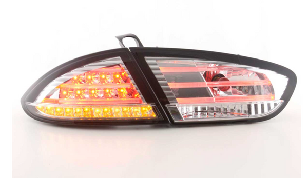 FK Paar LED-Rückleuchten, Lichtleiste, Seat Leon 2 MK2 1P 09–12, klares Chrom, LHD