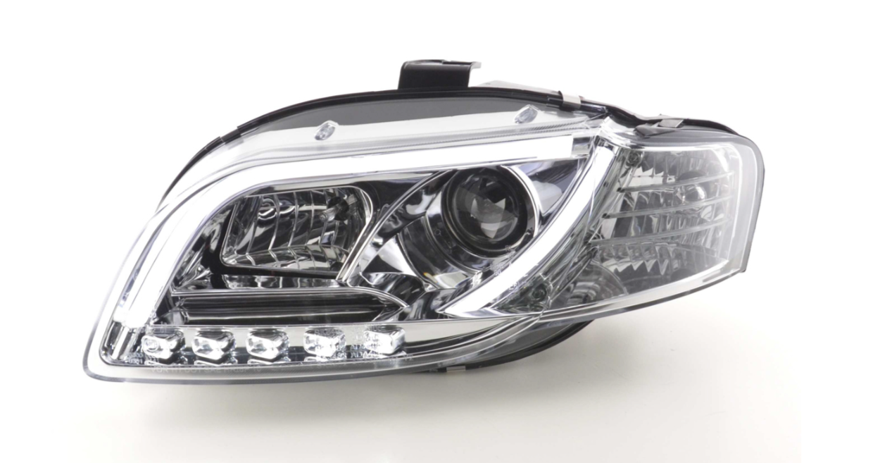 FK Set Deluxe Lightbar LED DRL Scheinwerfer Audi A4 B7 8E 04-08 Chrom LHD S3