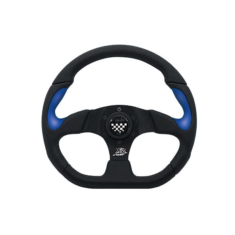 Simoni Racing Universal LEATHER Steering WHEEL Flat Bottom 330mm Black Blue