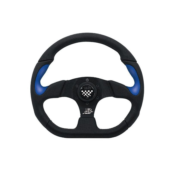 Simoni Racing Universal LEATHER Steering WHEEL Flat Bottom 330mm Black Blue