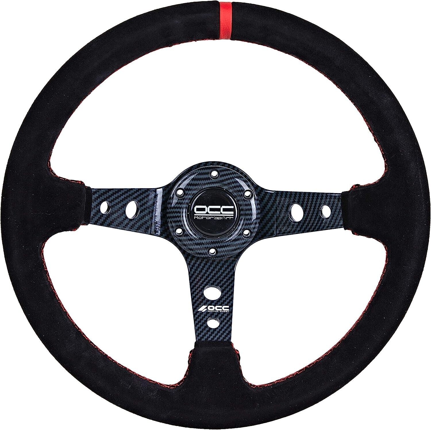 OCC MOTORSPORT Carbon Red STEERING WHEEL CLASSIC MODEL NAPPA LEATHER BLACK