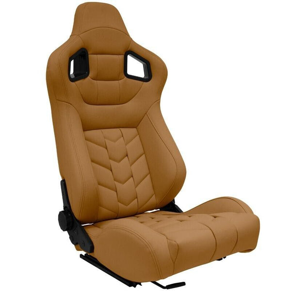 Auto-Style GK x1 Universal Reclining Sports Bucket Seat Beige LUXE Quilted Stitch Back Edition inc slides