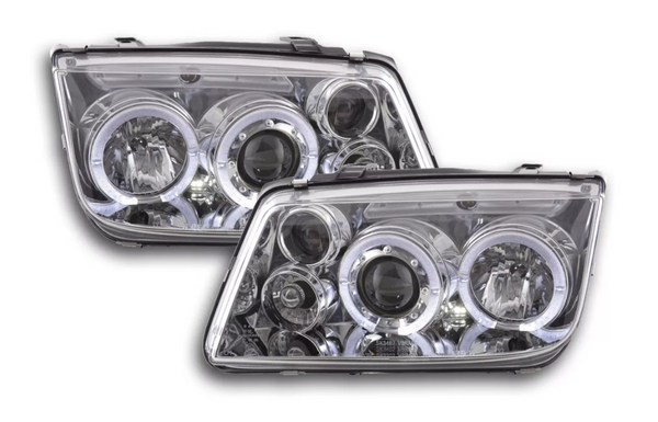 FK LED DRL Angel Eye Projector Headlights set VW Bora type 1J 98-05 chrome LHD