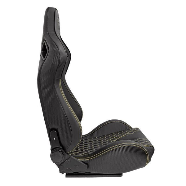 ATS AK x1 Univ Reclining Sports Bucket Seat Black Yellow Stitch Carbon + slides