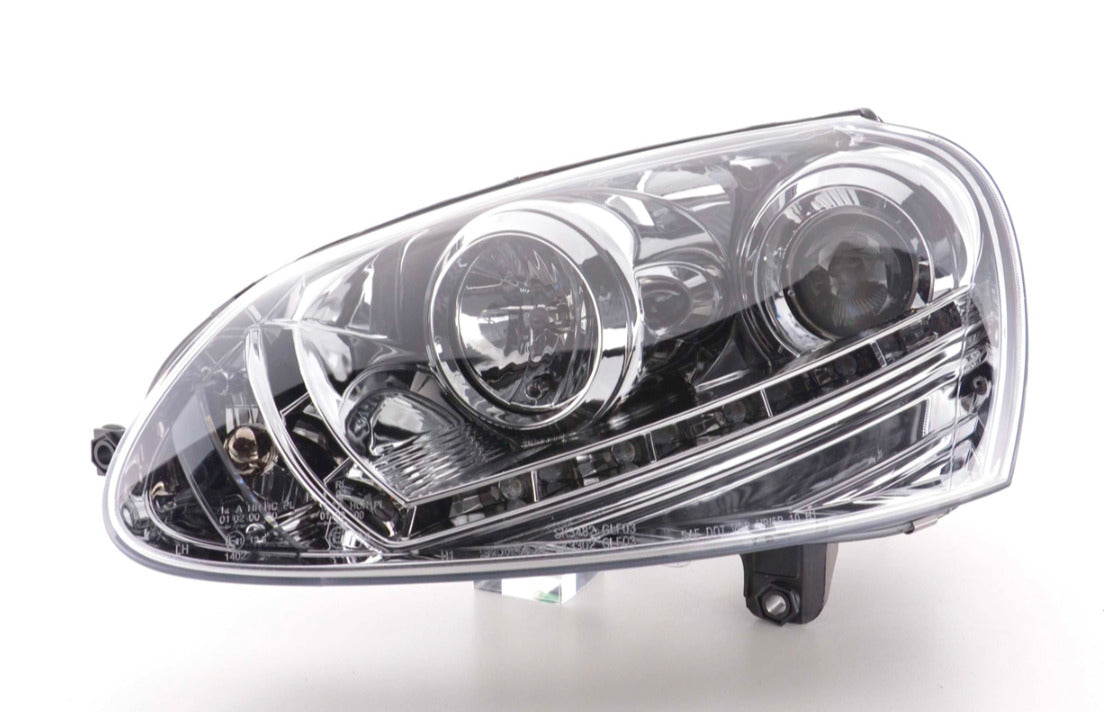 FK LED Halo Lightbar Chrome DRL Headlights VW Golf 5 MK5 1K 03-08 GTi LHD