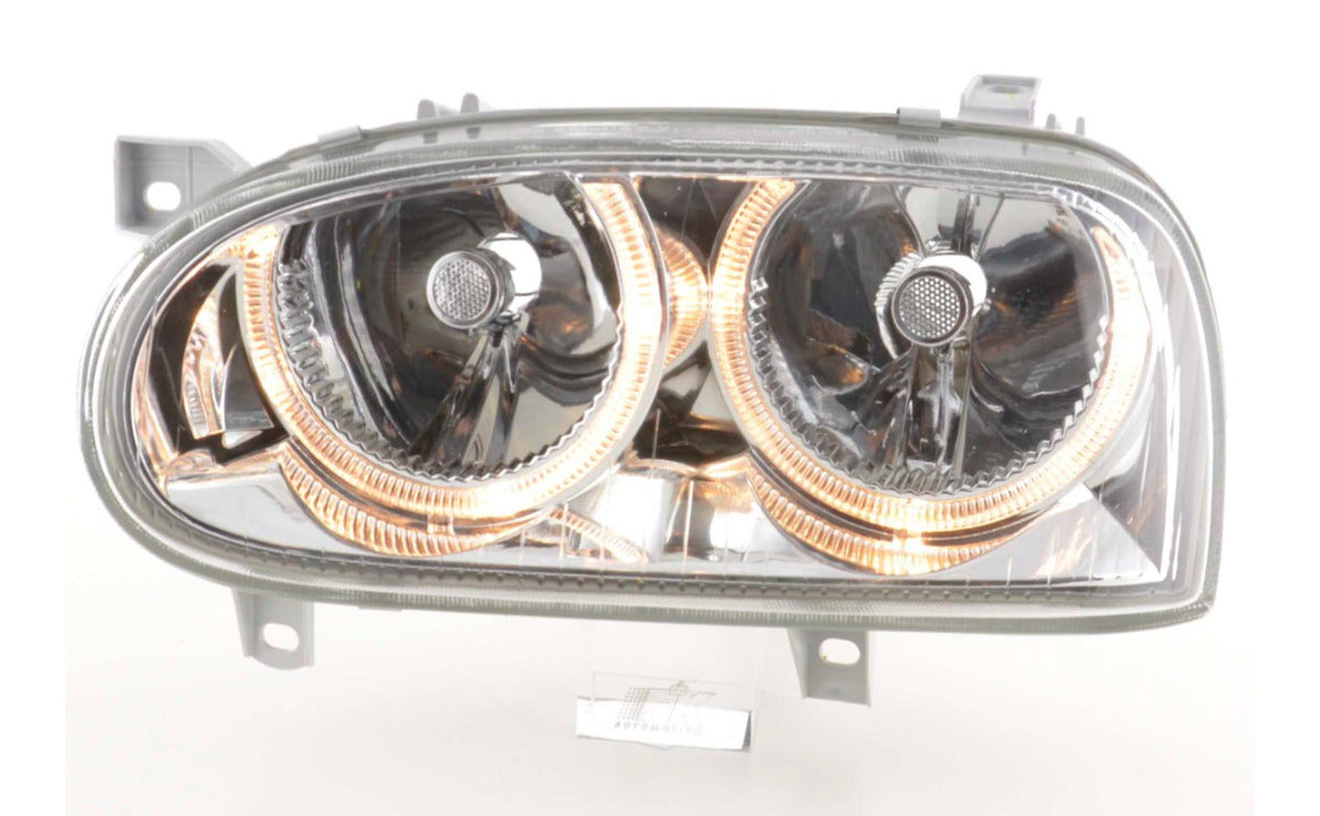 FK LED DRL Angel Eye  headlights VW Golf 3 MK3 1HXO 1 EXO 1H 92-98 Chrome LHD