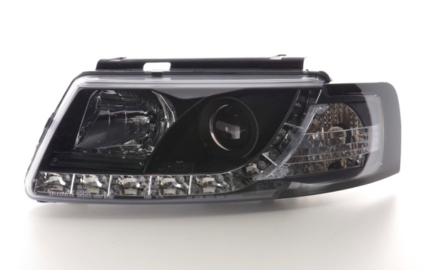 AS Paar LED DRL Lightbar Scheinwerfer VW Passat 3B B5 97-00 schwarz getönt LHD