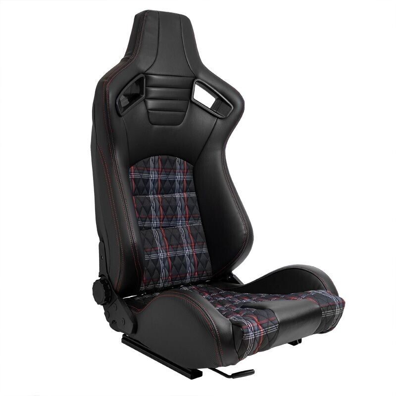 AUTOSTYLE GT x1 Universal Sports Bucket Seats Black & Red Check + runners