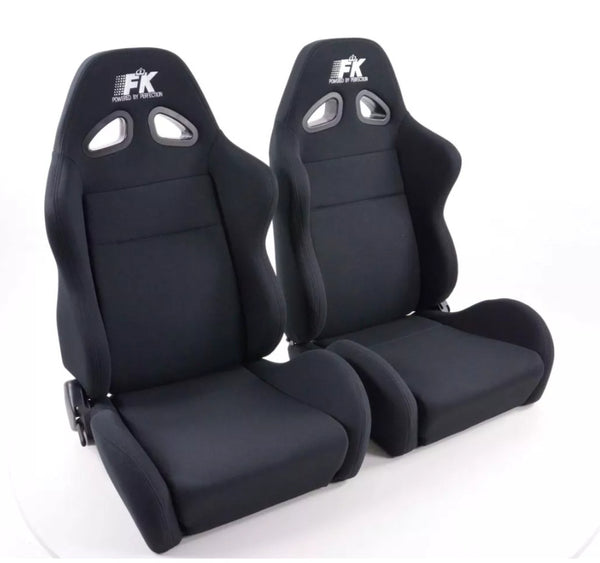 FK Universal Reclining Bucket Sports Seats Black Textile Motorsport Edition