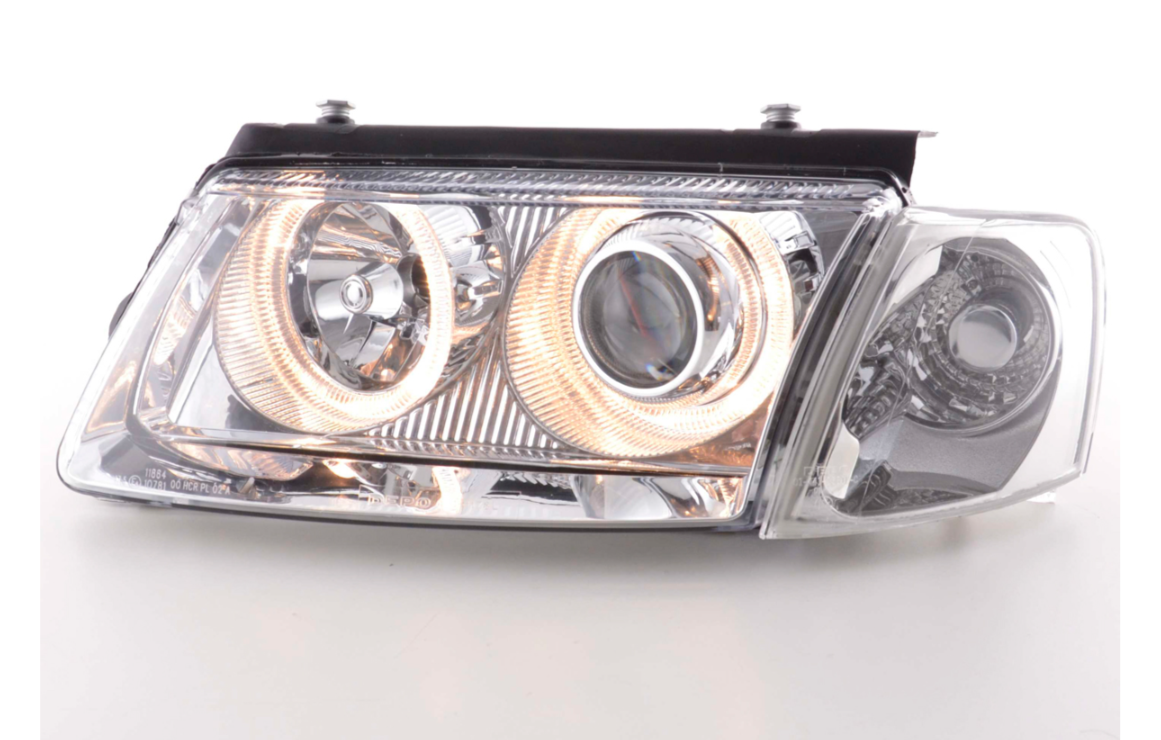 FK Set LED DRL Halo Eye Projektorscheinwerfer VW Passat 3B B5 97-00 Chrom RHD LHD