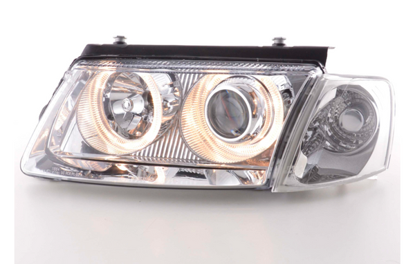 FK Set LED DRL Halo Eye Projector Headlights VW Passat 3B B5 97-00 Chrom RHD LHD