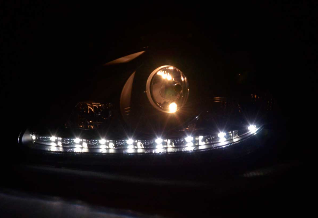 FK LED DRL Lightbar Halo Scheinwerfer Mercedes S-Klasse W220 220 98-05 Schwarz LHD