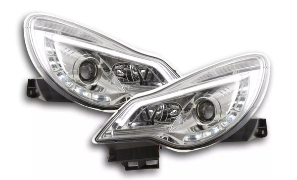 FK Pair LED DRL Projector Halo headlights Opel Vauxhall Corsa D 2011+ Chrome RHD