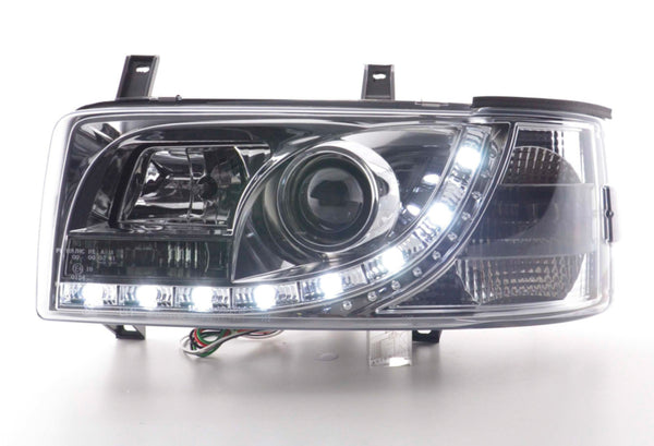 FK Set LED DRL Devil Eye Lightbar Headlights VW Transporter T4 90-96 Chrome LHD