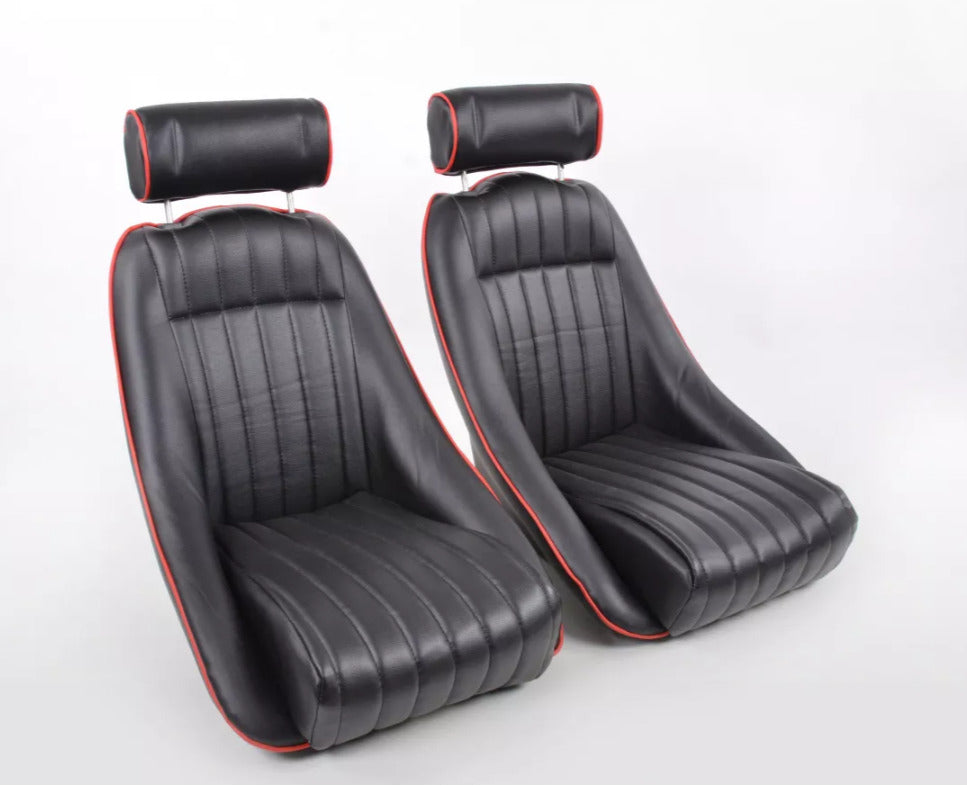 FK BLACK Pair Classic 2 Car Retro Kit Speedster Sports Car Fixed Bucket Seats