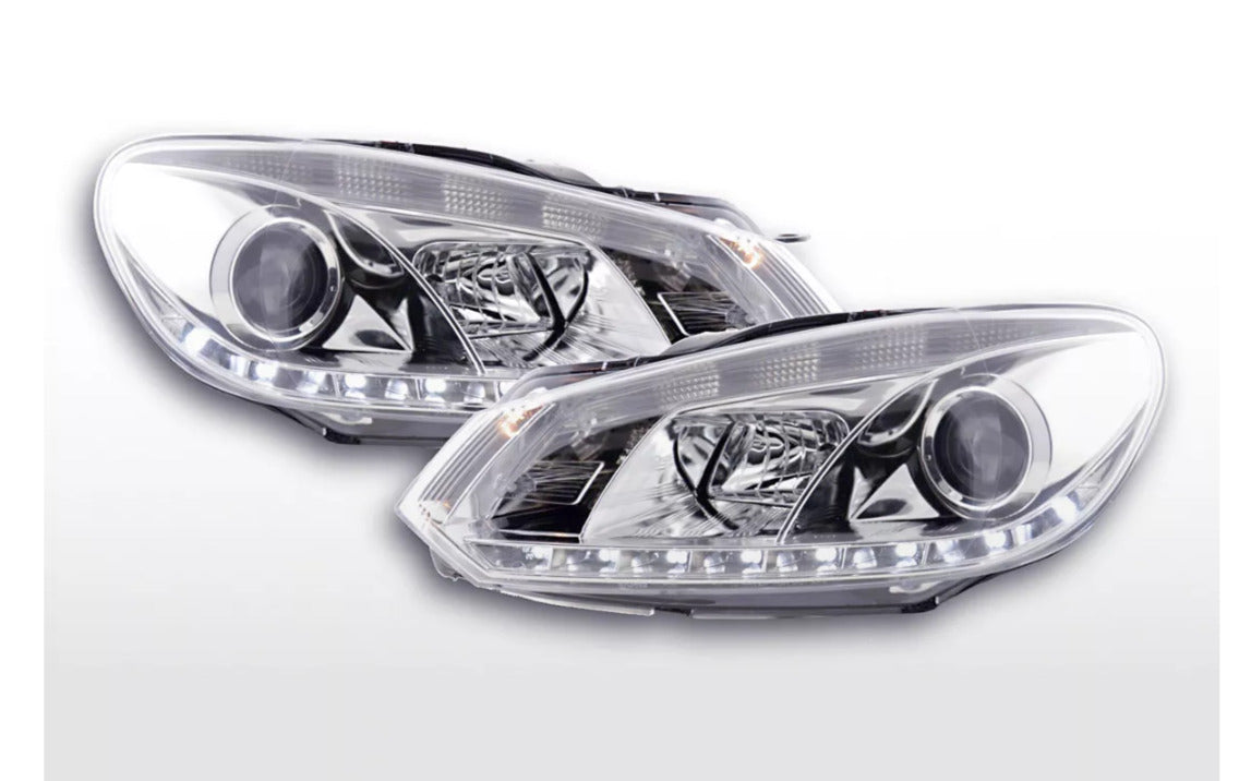 FK Set VW Golf 6 MK6 1K LED 3D EYE Halo Lightbar Headlights DRL 08+ Chrome RHD