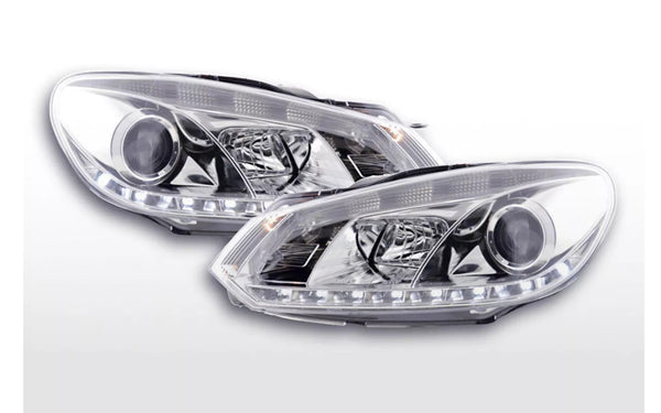 FK Set VW Golf 6 MK6 1K LED 3D EYE Halo Lightbar Headlights DRL 08+ Chrome RHD