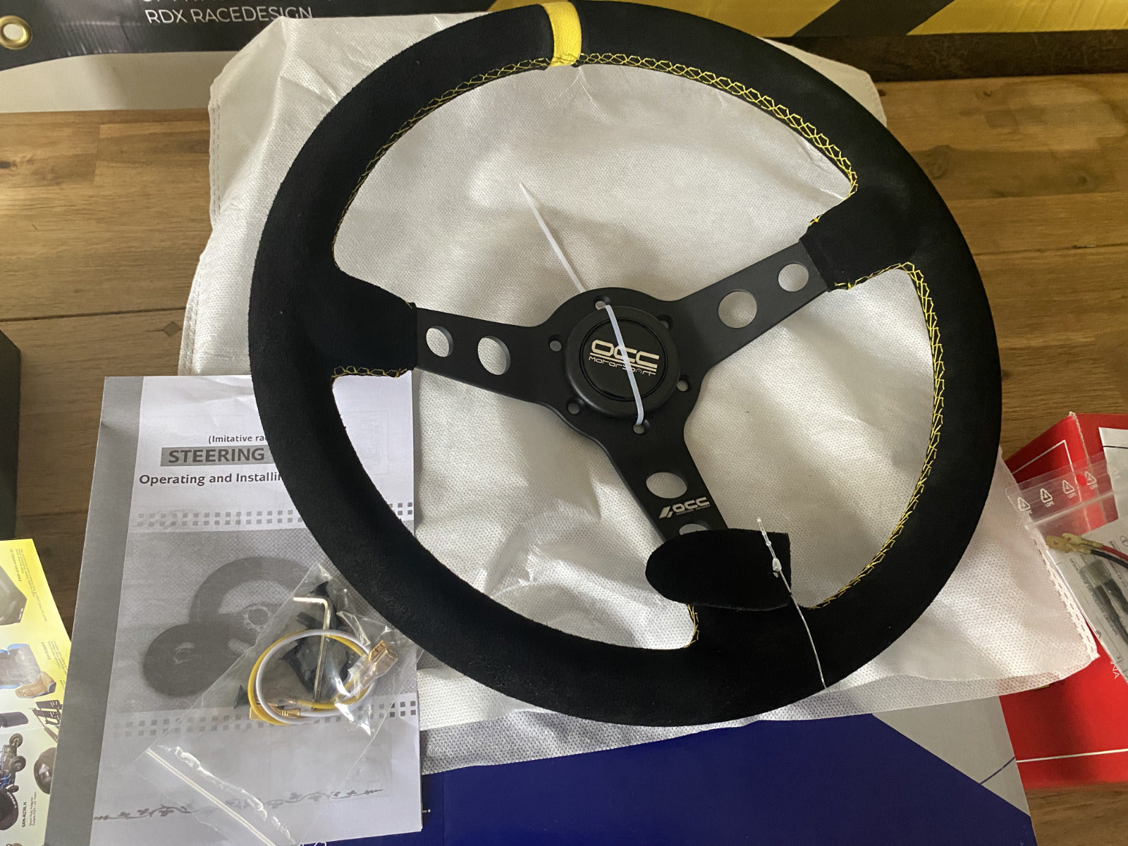 OCC MOTORSPORT OFFSET STEERING WHEEL TRACK ALCANTARA 14" 350MM Yellow