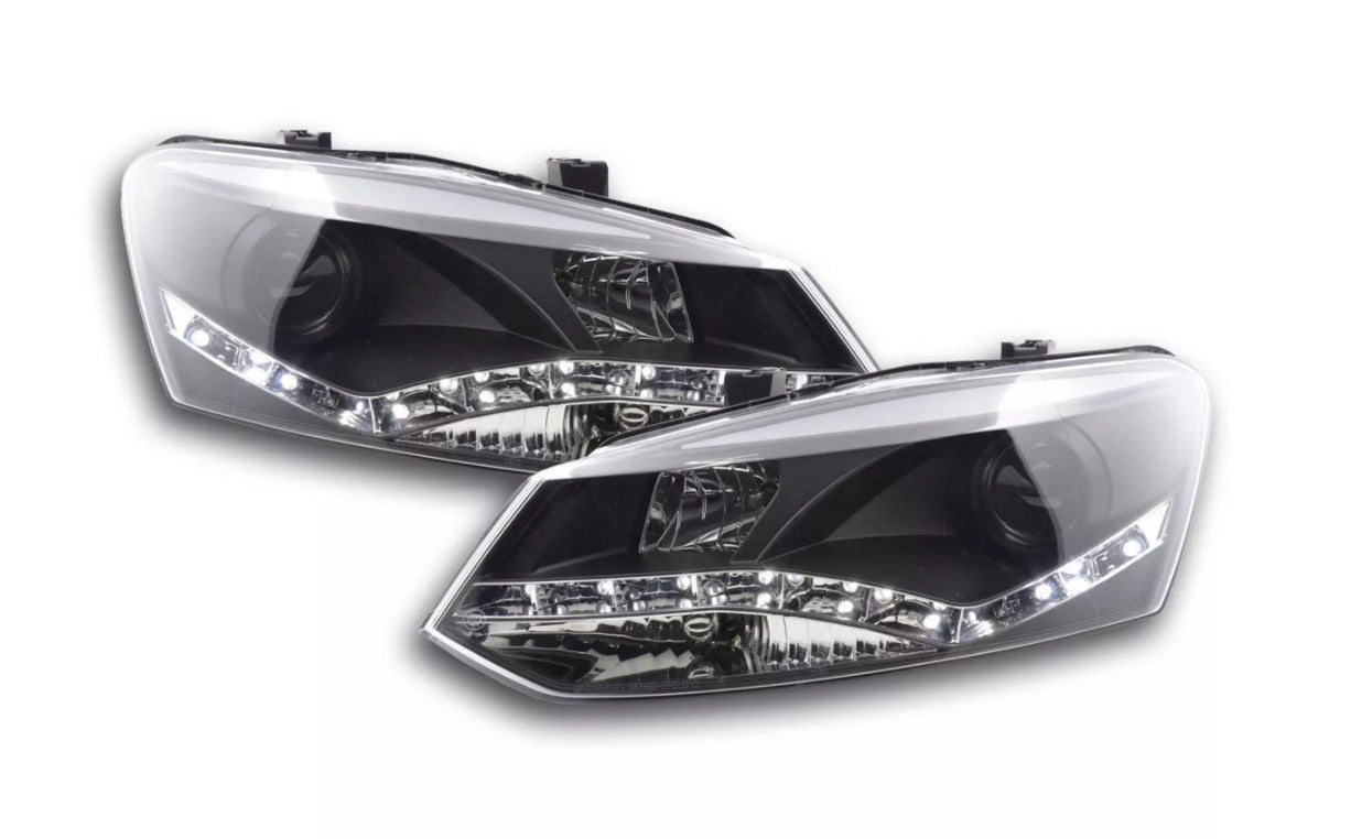 FK Pair LED DRL Projector headlights VW Polo 6R 2010+ black RHD Plug & Play