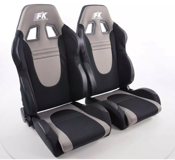 FK Pair Universal Reclining Bucket Sports Seats Black & Grey Motorsports Ed