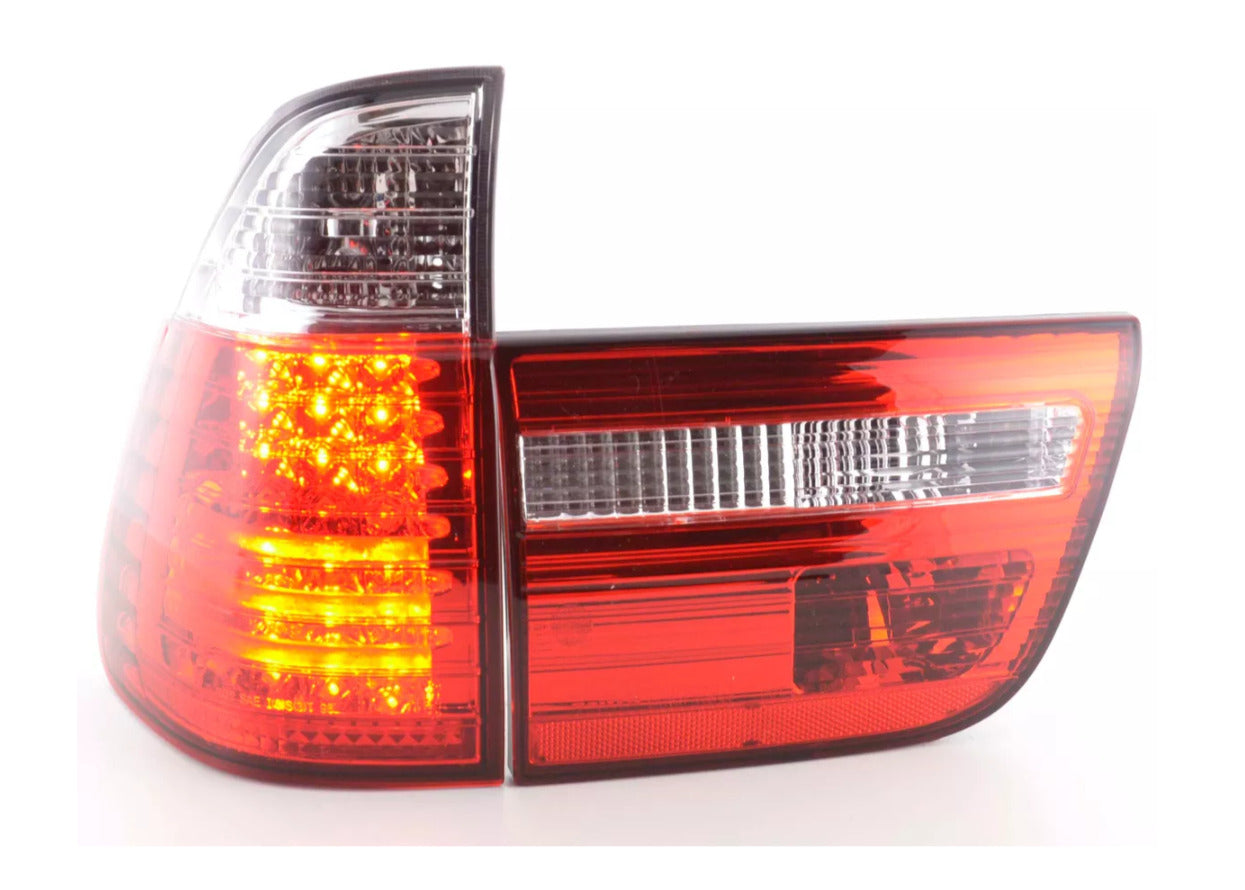 FK Pair LED Lightbar REAR LIGHTS Tail Lamps BMW X5 E53 98-02 Red Clear Tail LHD