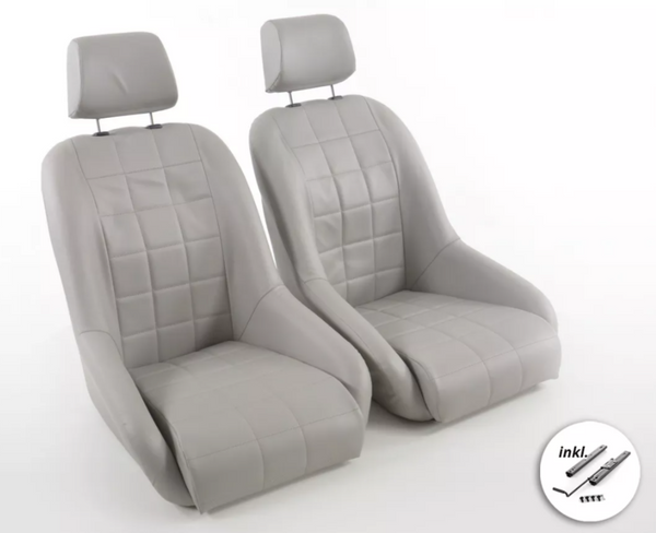 FK Pair Black Grey Brown Colours Classic Car Retro Kit Fixed Back Bucket Seats