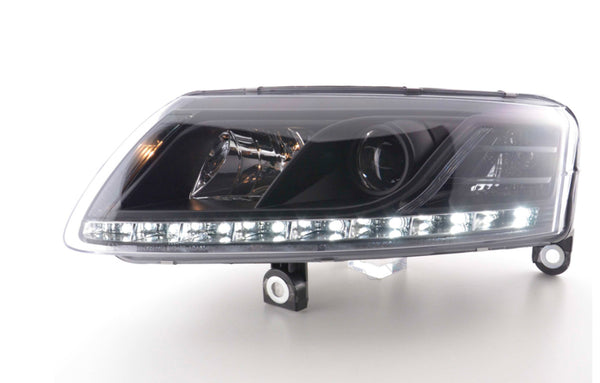 FK Headlights LED DRL Halo Projector Lightbar Audi A6 C6 4F 04-08 Black LHD