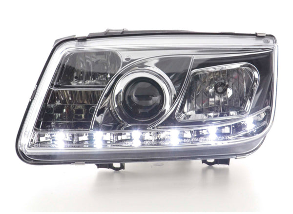 FK LED DRL Halo Lightbar Headlights VW Bora 1J 99-04 black chrome LHD