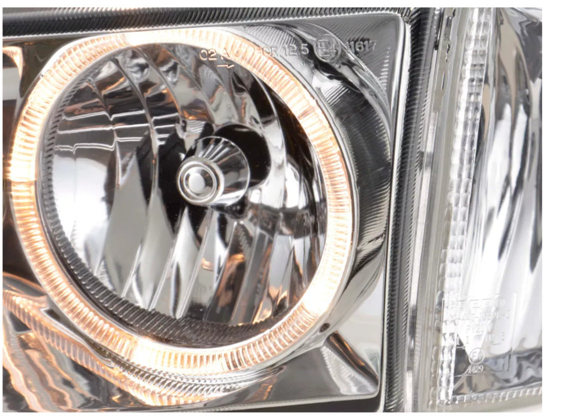 FK LED DRL Headlights Halo Ring VW Transporter Van Camper T4 97-02 chrome LHD