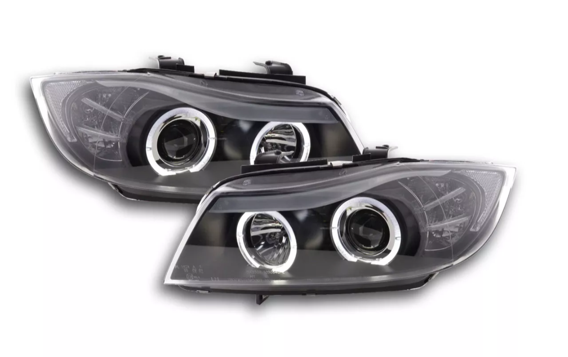 FK Pair LED DRL Halo Ring headlights BMW 3-series E90 E91 05-08 black LHD