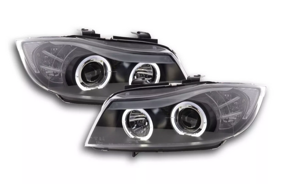 FK Pair LED DRL Halo Ring headlights BMW 3-series E90 E91 05-08 black LHD