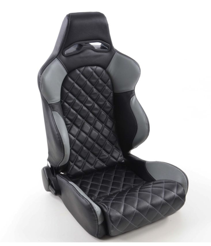 FK Universal Reclining Bucket Sports Seats - Deluxe Quilted Diamond Stitch Grey