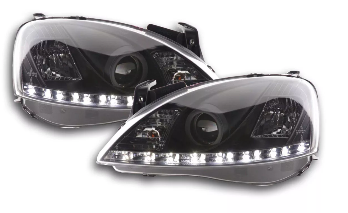 FK Set Opel Corsa C 01-06 LED DRL Halo Eye Lightbar Headlights Plug & Play LHD