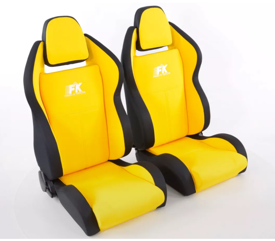 FK Pair Universal Reclining Bucket Sports Seats - Race Black & YELLOW Edition