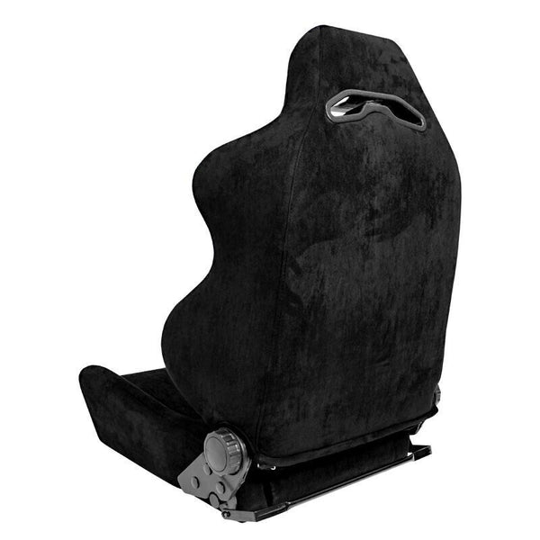 AUTO-STYLE C x2 Universal Pair Sports Bucket Seats Black Alcantara Suede  inc slide runners